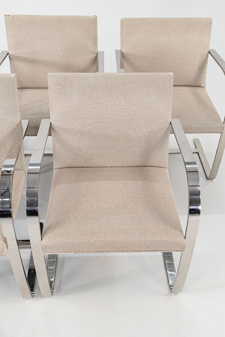 1984 Set of Six Brno Arm Dining Chair, Model 255 by Mies van der Rohe for Knoll in Fabric