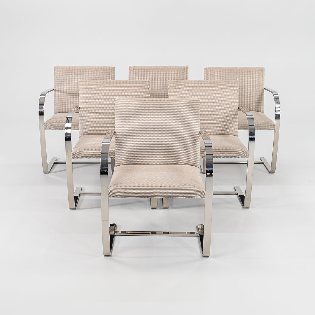 1984 Set of Six Brno Arm Dining Chair, Model 255 by Mies van der Rohe for Knoll in Fabric