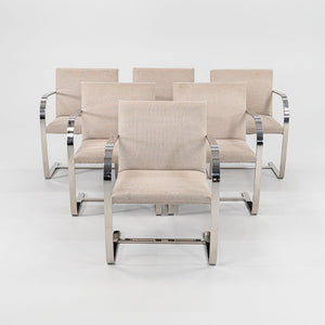 1984 Set of Six Brno Arm Dining Chair, Model 255 by Mies van der Rohe for Knoll in Fabric