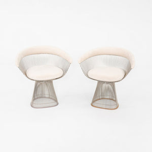 2020 Pair of Warren Platner for Knoll Dining Arm Chairs in Ivory Suede