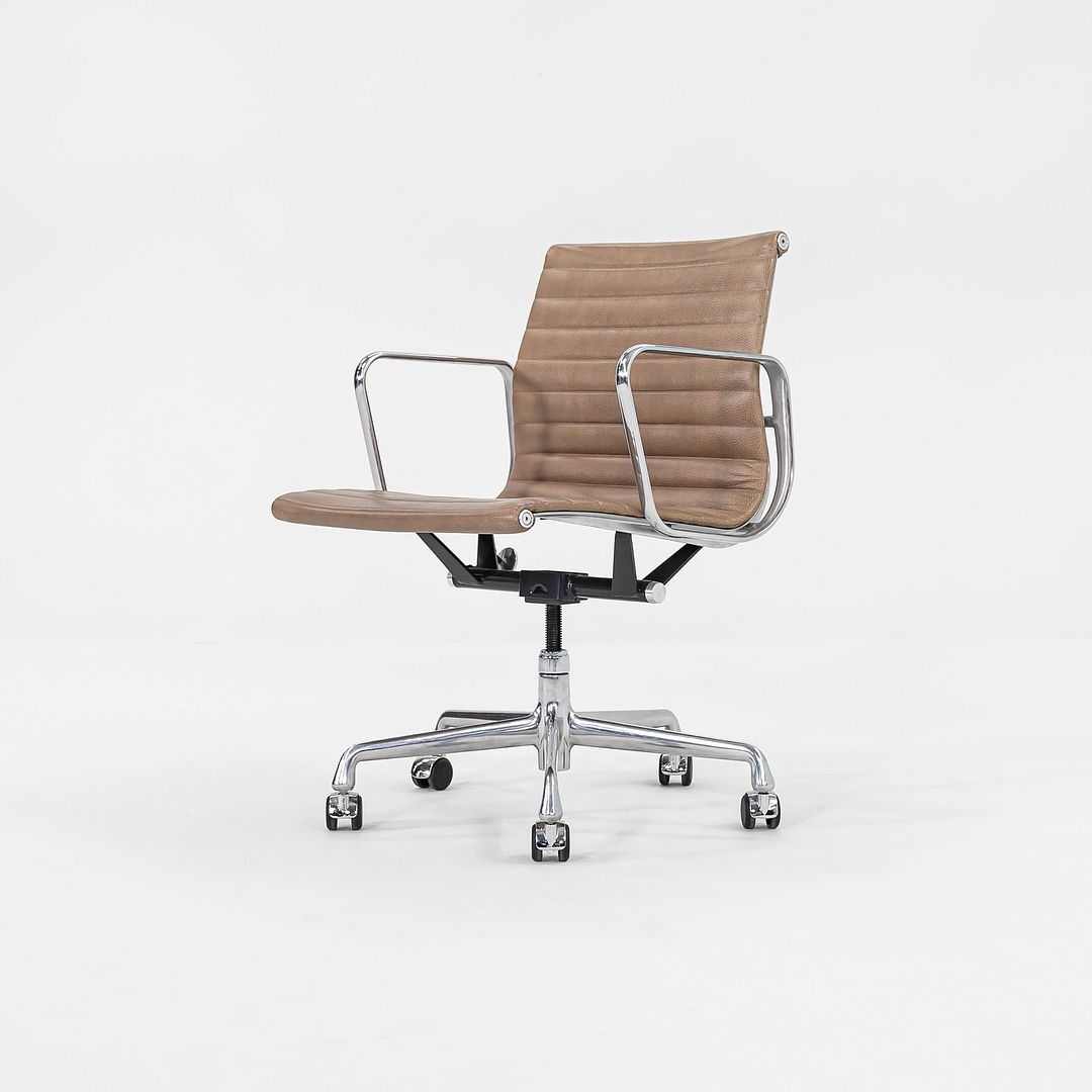 2009 Aluminum Group Management Desk Chair by Charles and Ray Eames for Herman Miller in Dark Tan Special Leather 12+ Available