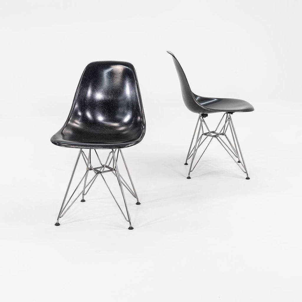 2016 Herman Miller Eames Fiberglass Side / Dining Chairs with Eiffel Bases in Black 1x Available