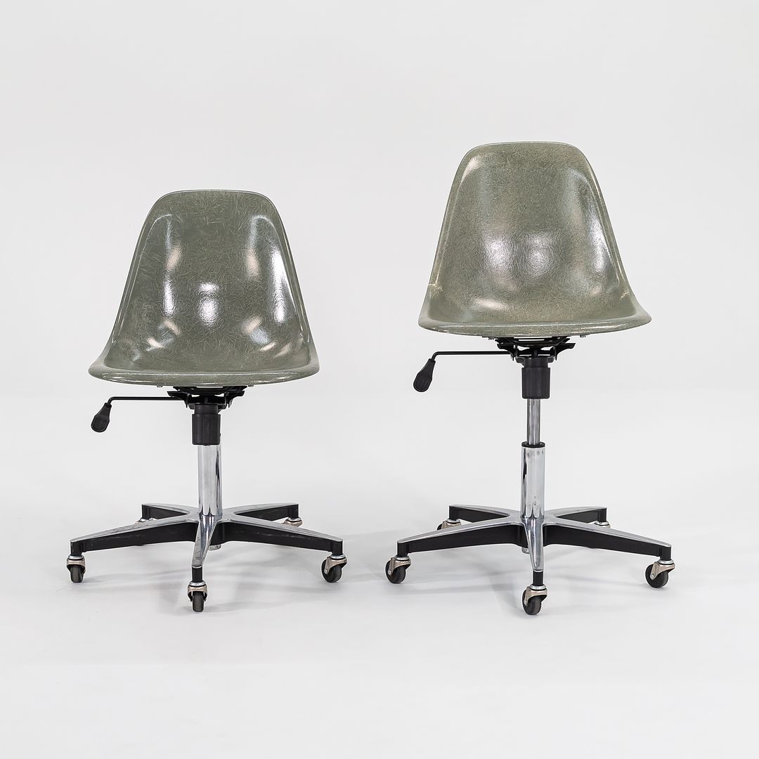 2010s Modernica Eames Fiberglass Side Shell Chairs with Rolling Office Bases in Green 15x Available