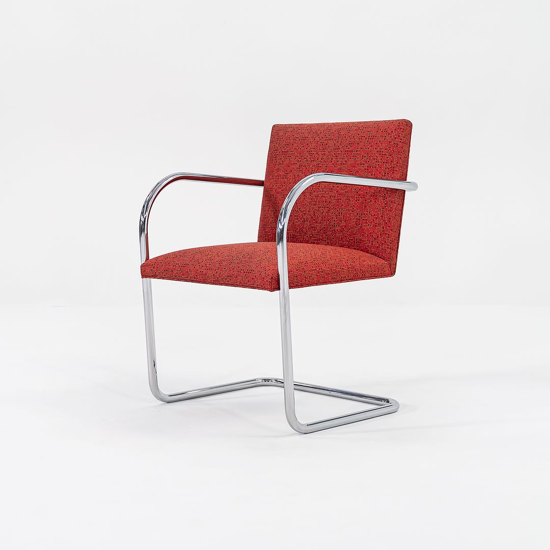 2007 Tubular Brno Armchair, Model 245 by Mies van der Rohe for Knoll in Red Fabric 15x Available