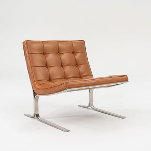 1960s Pair of CH28 Lounge Chairs by Nicos Zographos for Zographos Designs Ltd. in Cognac Leather and Stainless