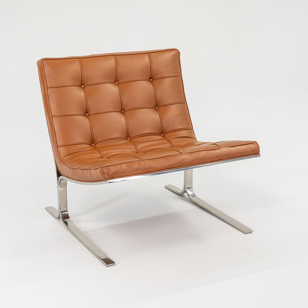 1960s Pair of CH28 Lounge Chairs by Nicos Zographos for Zographos Designs Ltd. in Cognac Leather and Stainless