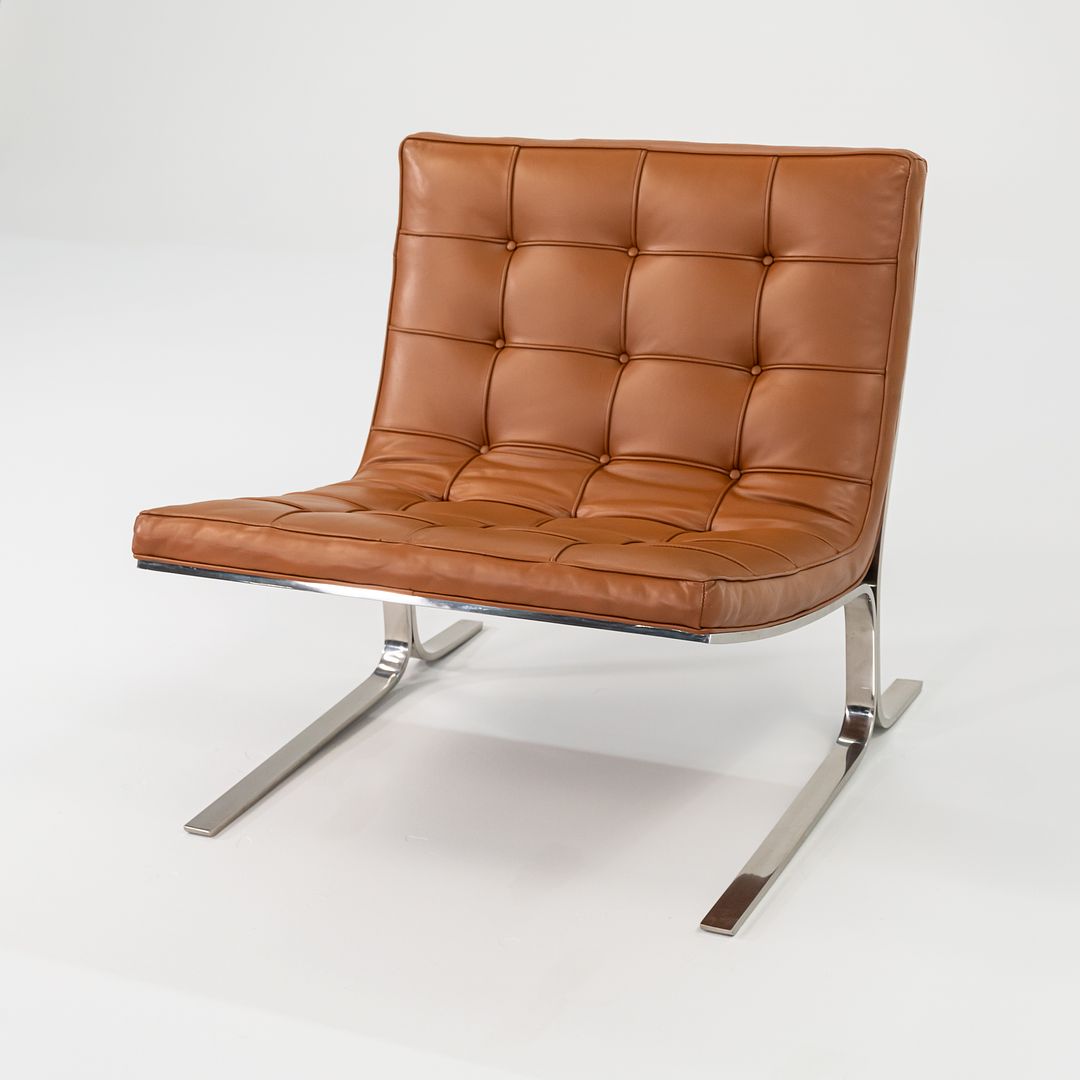 1960s Pair of CH28 Lounge Chairs by Nicos Zographos for Zographos Designs Ltd. in Cognac Leather and Stainless