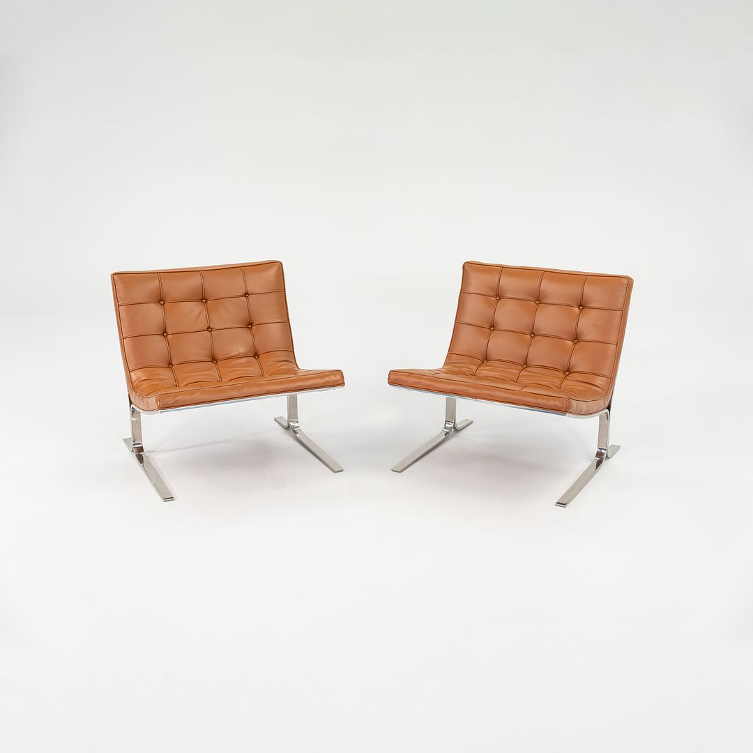 1960s Pair of CH28 Lounge Chairs by Nicos Zographos for Zographos Designs Ltd. in Cognac Leather and Stainless