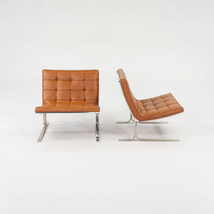 1960s Pair of CH28 Lounge Chairs by Nicos Zographos for Zographos Designs Ltd. in Cognac Leather and Stainless