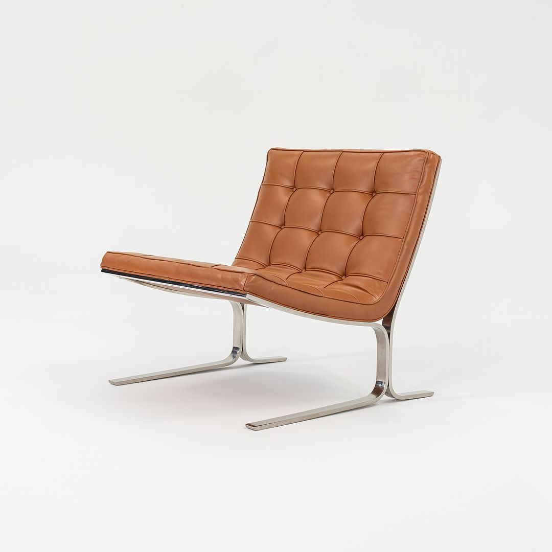 1960s Pair of CH28 Lounge Chairs by Nicos Zographos for Zographos Designs Ltd. in Cognac Leather and Stainless