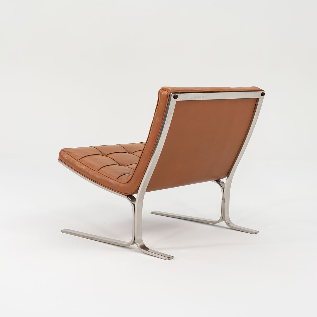 1960s Pair of CH28 Lounge Chairs by Nicos Zographos for Zographos Designs Ltd. in Cognac Leather and Stainless