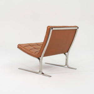 1960s Pair of CH28 Lounge Chairs by Nicos Zographos for Zographos Designs Ltd. in Cognac Leather and Stainless