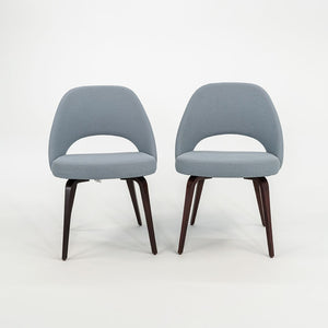 2018 Pair of Saarinen Executive Armless Chairs, 72C by Eero Saarinen for Knoll with Wood Legs and Fabric Upholstery