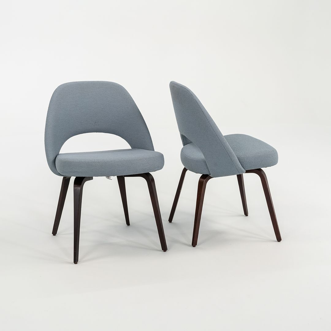 2018 Pair of Saarinen Executive Armless Chairs, 72C by Eero Saarinen for Knoll with Wood Legs and Fabric Upholstery