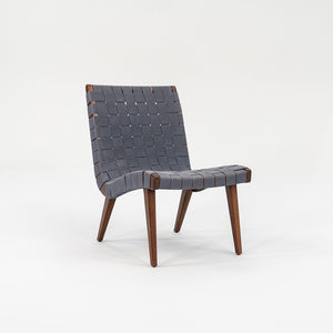 2000s Risom Lounge Chair, Model 654LC by Jens Risom for Knoll Walnut, Cotton, Vinyl, Rubber