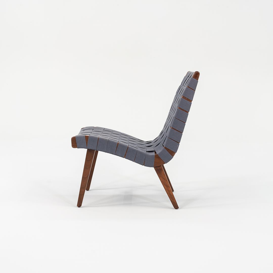 2000s Risom Lounge Chair, Model 654LC by Jens Risom for Knoll Walnut, Cotton, Vinyl, Rubber