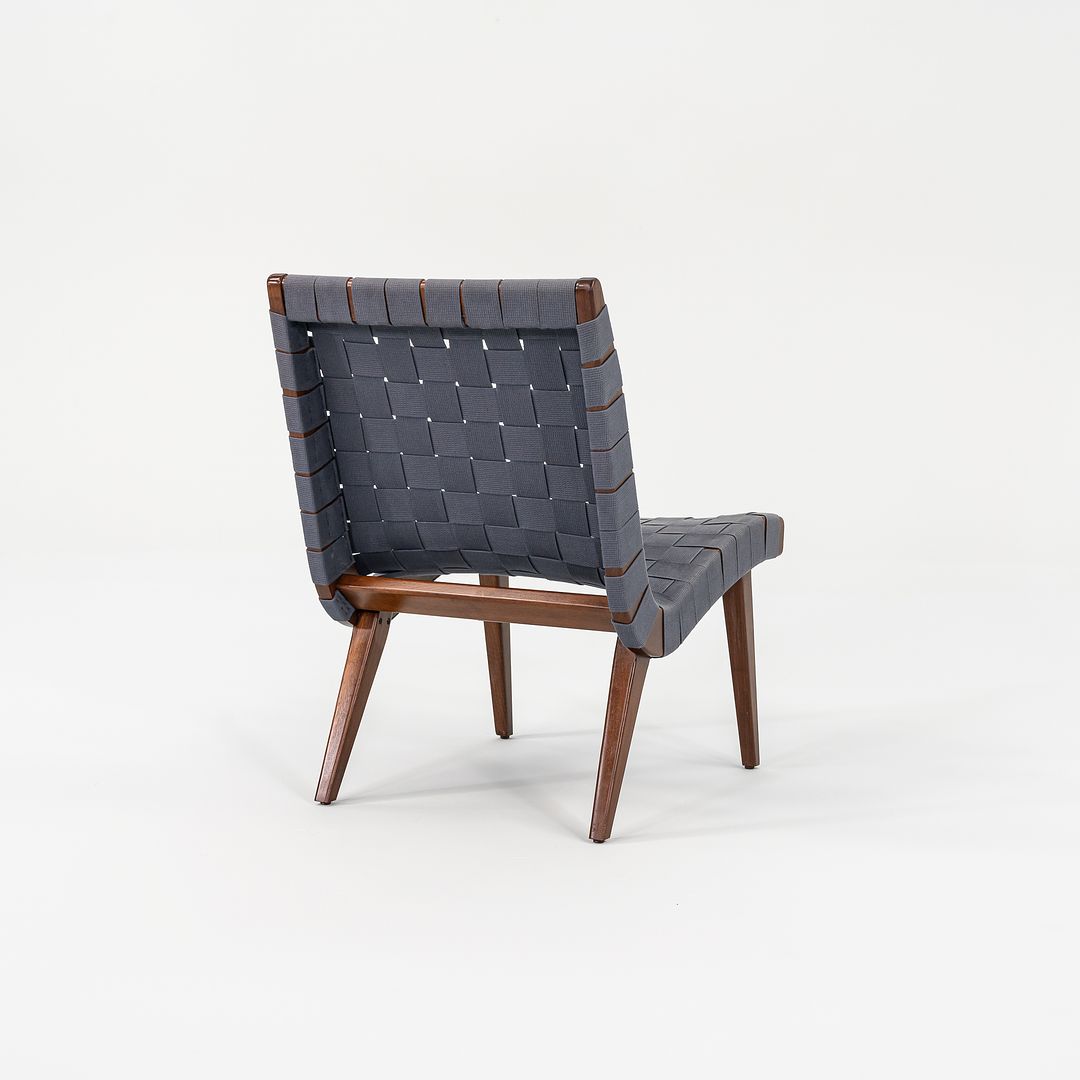 2000s Risom Lounge Chair, Model 654LC by Jens Risom for Knoll Walnut, Cotton, Vinyl, Rubber