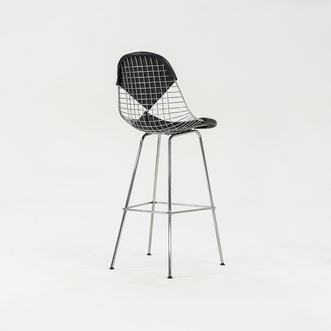 2010s Eames Wire Stool by Ray and Charles Eames for Herman Miller Steel, Leather, Padding, Plastic