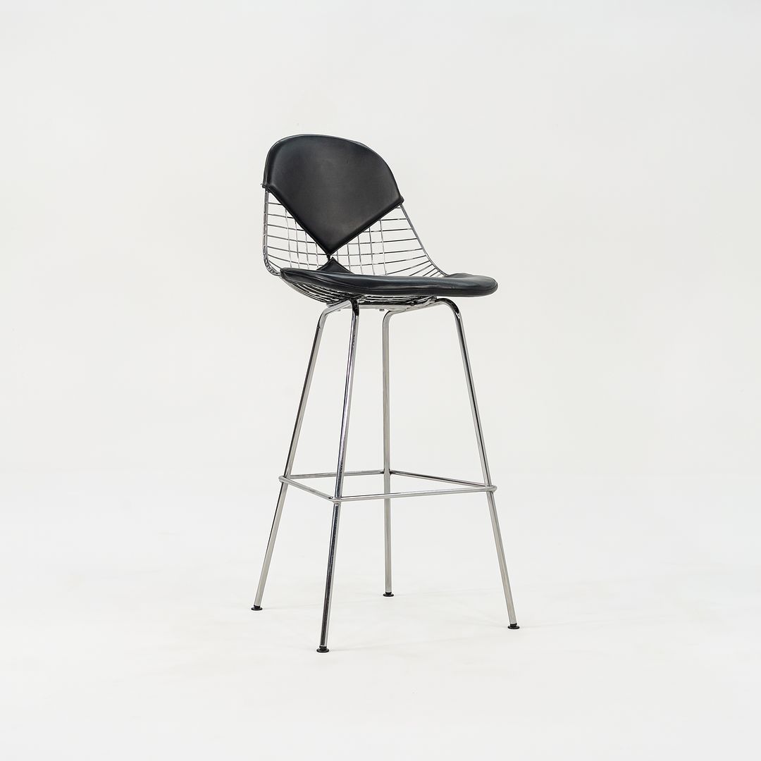 2010s Eames Wire Stool by Ray and Charles Eames for Herman Miller Steel, Leather, Padding, Plastic