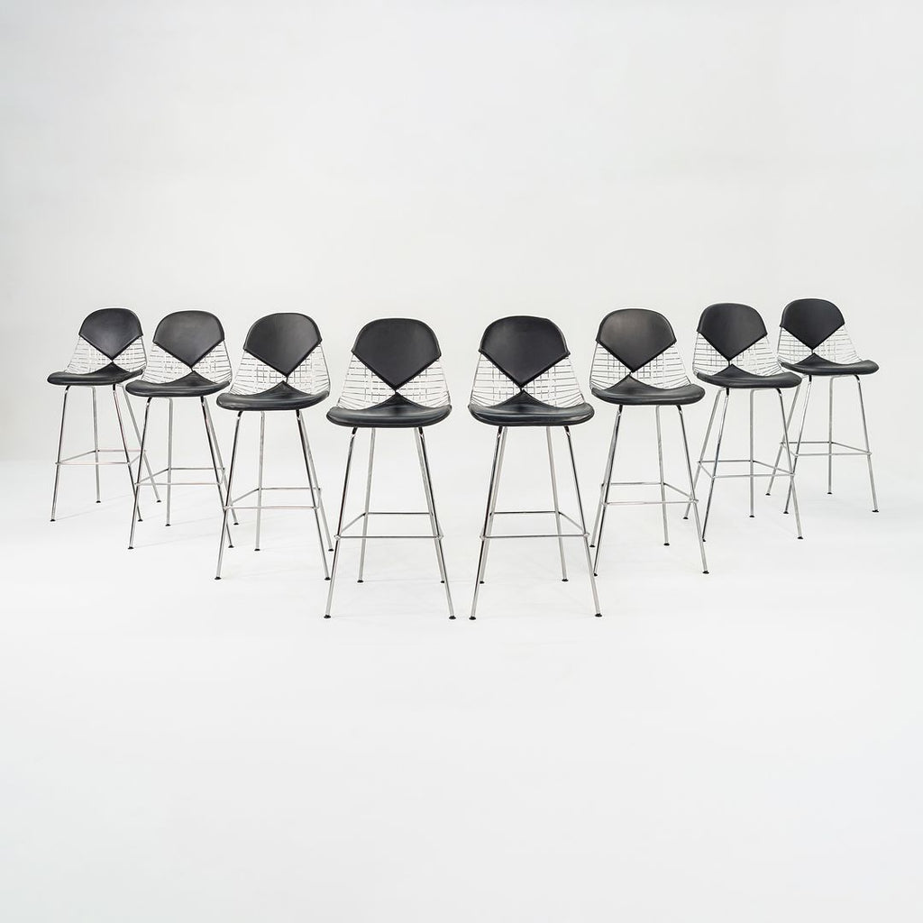 2010s Eames Wire Stool by Ray and Charles Eames for Herman Miller Steel, Leather, Padding, Plastic