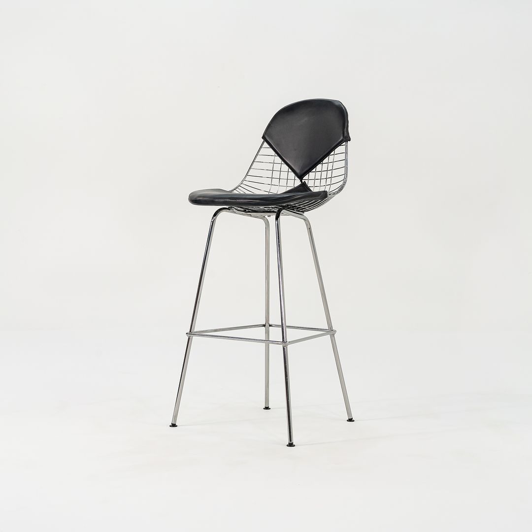 2010s Eames Wire Stool by Ray and Charles Eames for Herman Miller Steel, Leather, Padding, Plastic