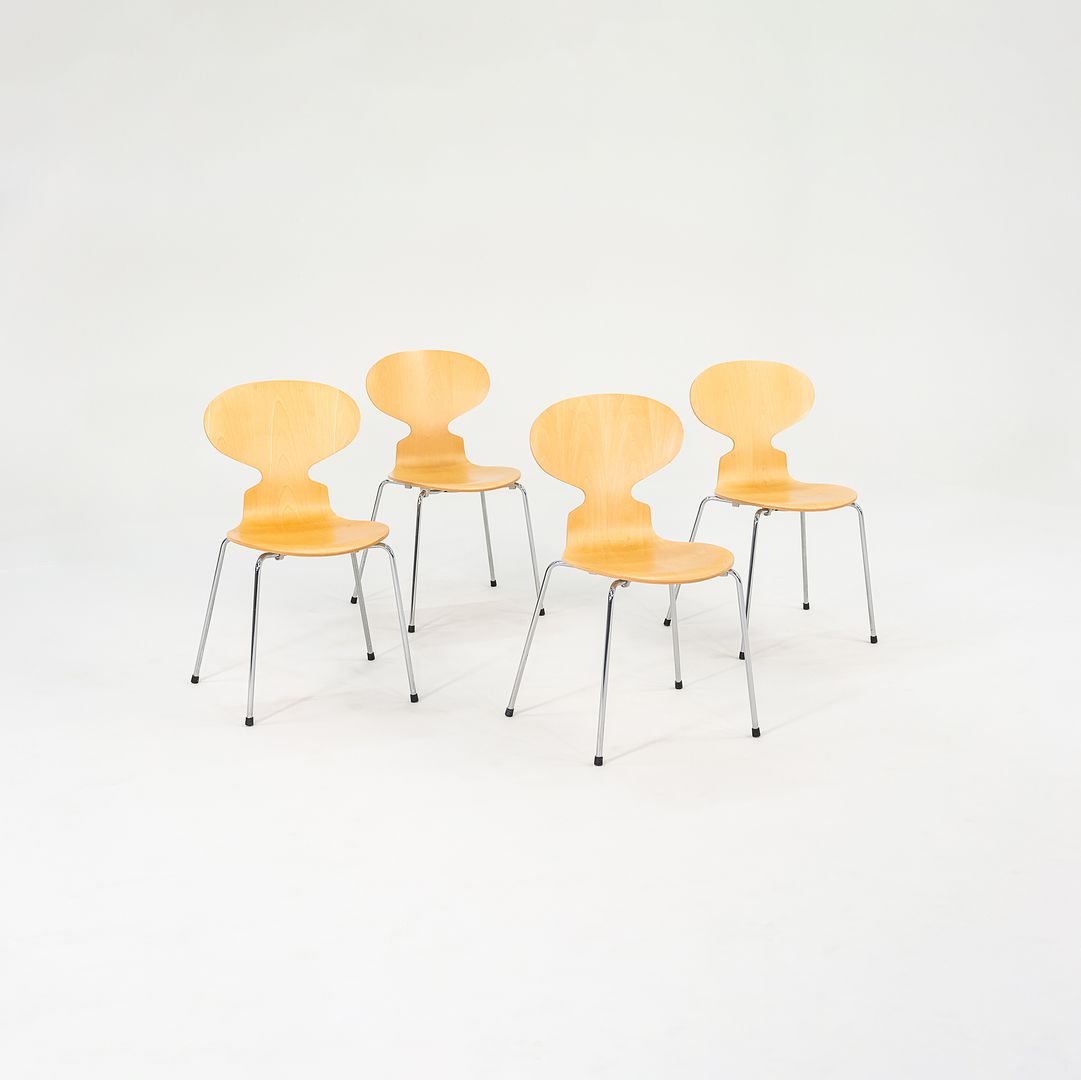 2005 Set of Four 3101 Side Chairs by Arne Jacobsen for Fritz Hansen in Maple and Chromed Steel