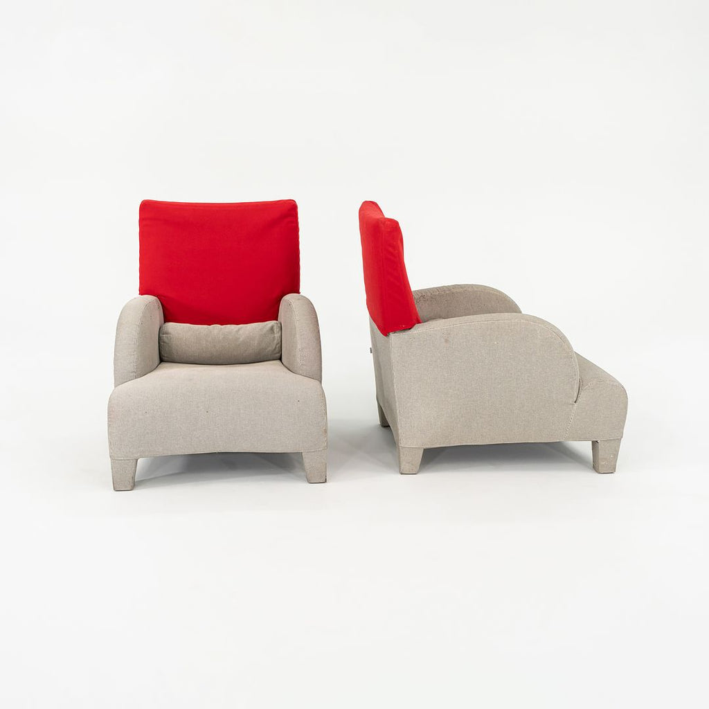 1990s Pair of Oriente Lounge Chairs by Antonio Citterio for B&B Italia in Red and Grey Fabric