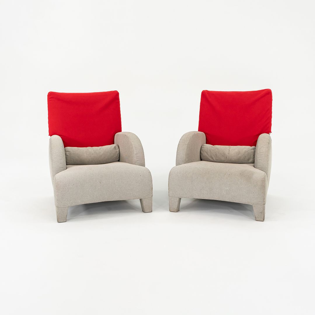 1990s Pair of Oriente Lounge Chairs by Antonio Citterio for B&B Italia in Red and Grey Fabric