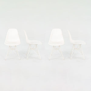 2014 Set of Four Eames Plastic Shell Chairs in White with Eiffel Base