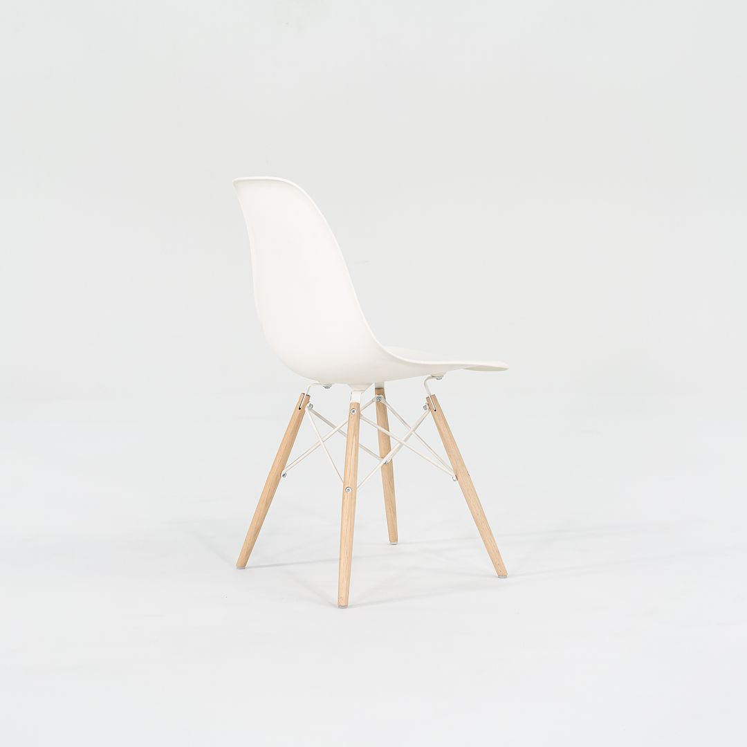 2018 DSW Side Chair with Dowel Base by Ray and Charles Eames for Herman Miller in White Plastic with Oak Base 5x Available