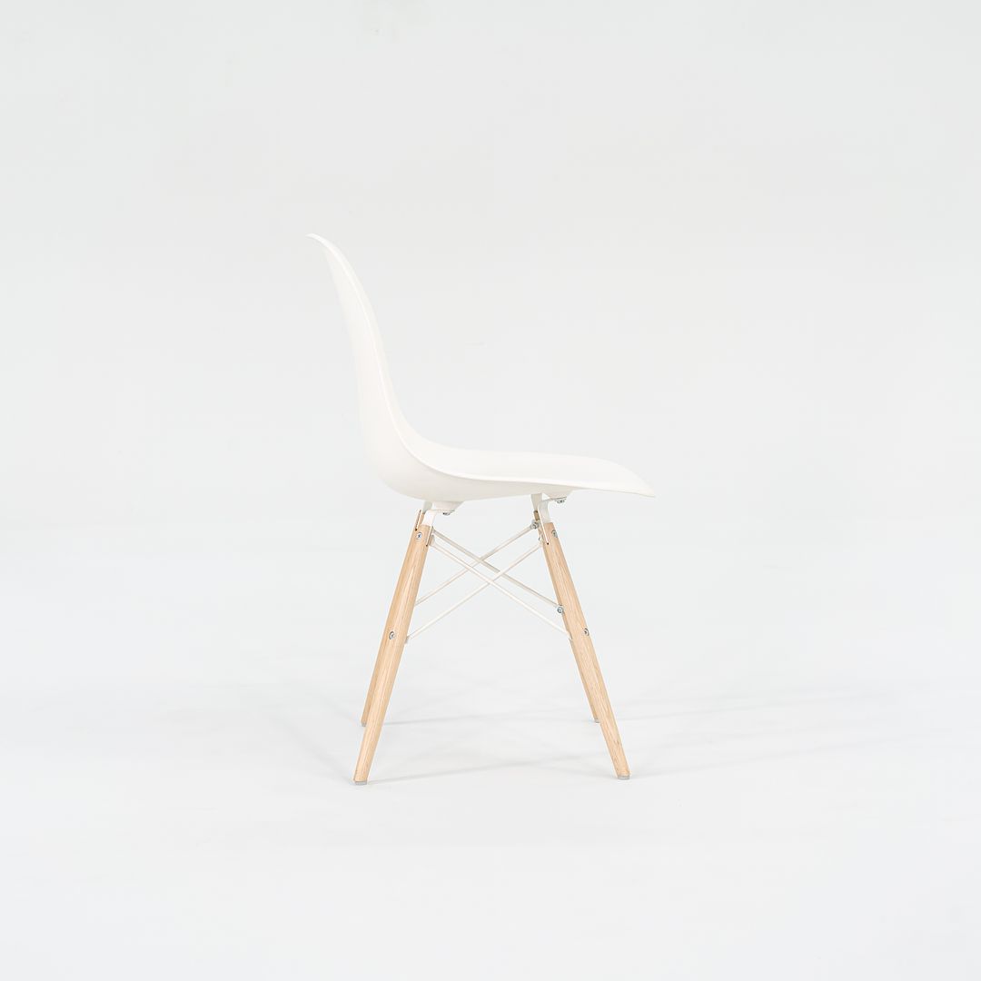 2018 DSW Side Chair with Dowel Base by Ray and Charles Eames for Herman Miller in White Plastic with Oak Base 5x Available