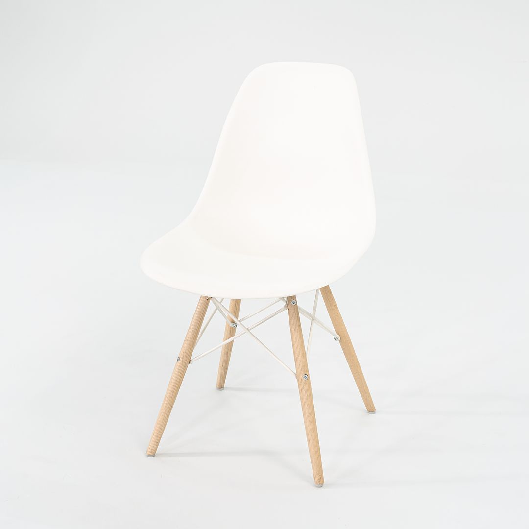 2018 DSW Side Chair with Dowel Base by Ray and Charles Eames for Herman Miller in White Plastic with Oak Base 5x Available