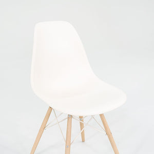 2018 DSW Side Chair with Dowel Base by Ray and Charles Eames for Herman Miller in White Plastic with Oak Base 5x Available