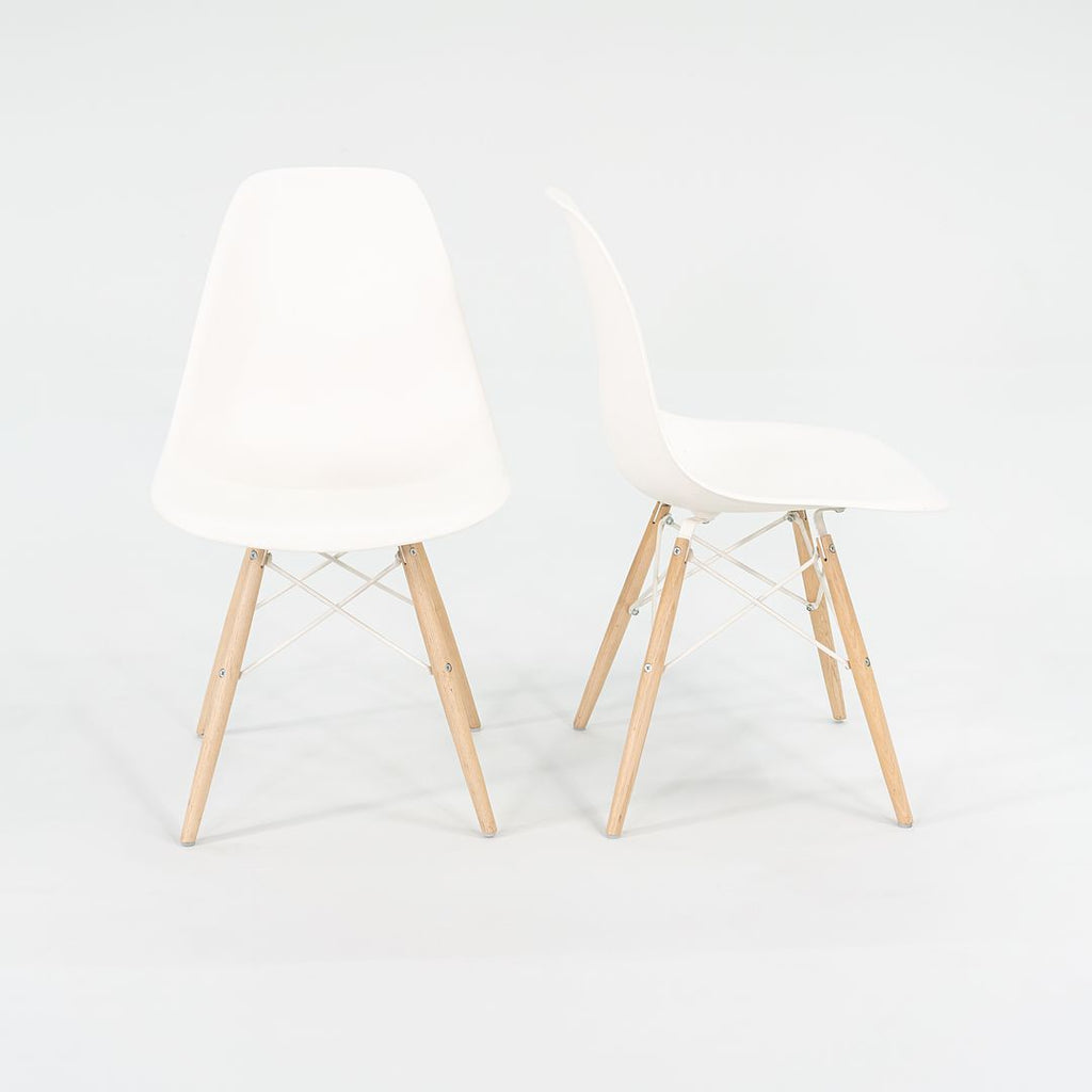 2018 DSW Side Chair with Dowel Base by Ray and Charles Eames for Herman Miller in White Plastic with Oak Base 5x Available