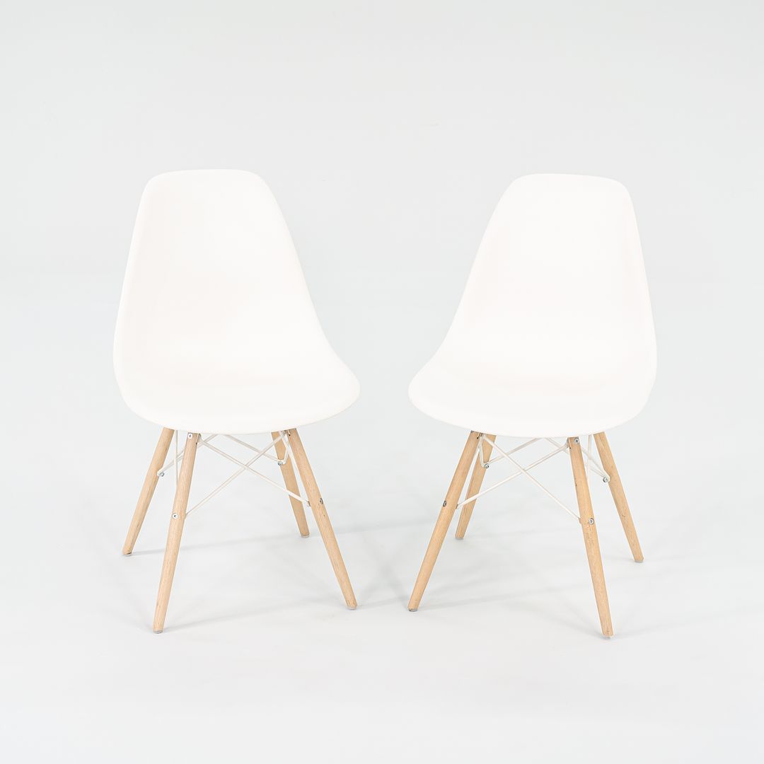 2018 DSW Side Chair with Dowel Base by Ray and Charles Eames for Herman Miller in White Plastic with Oak Base 5x Available