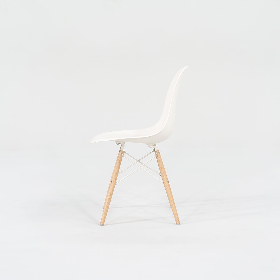 2018 DSW Side Chair with Dowel Base by Ray and Charles Eames for Herman Miller in White Plastic with Oak Base 5x Available