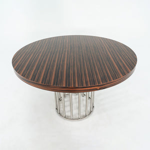 2000s Custom Round Dining Table with Macassar Ebony Wood Top and Polished Steel Base, 48 inches