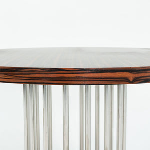 2000s Custom Round Dining Table with Macassar Ebony Wood Top and Polished Steel Base, 48 inches