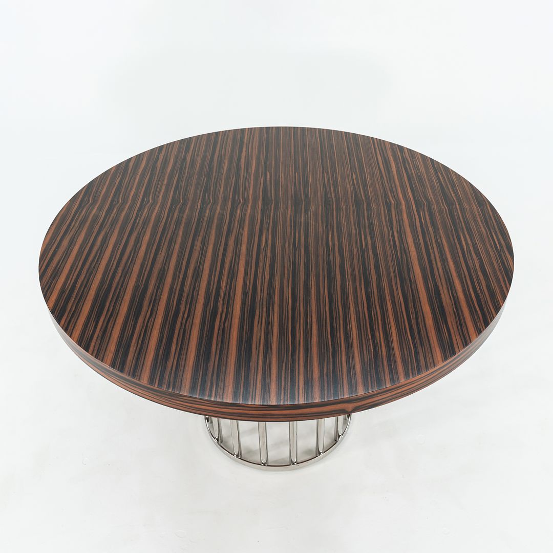 2000s Custom Round Dining Table with Macassar Ebony Wood Top and Polished Steel Base, 48 inches