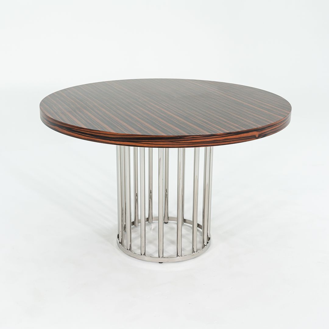 2000s Custom Round Dining Table with Macassar Ebony Wood Top and Polished Steel Base, 48 inches