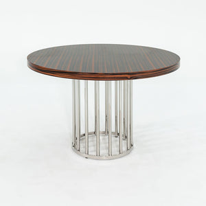 2000s Custom Round Dining Table with Macassar Ebony Wood Top and Polished Steel Base, 48 inches