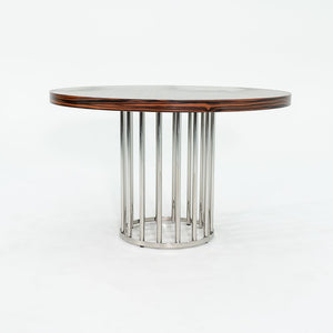 2000s Custom Round Dining Table with Macassar Ebony Wood Top and Polished Steel Base, 48 inches