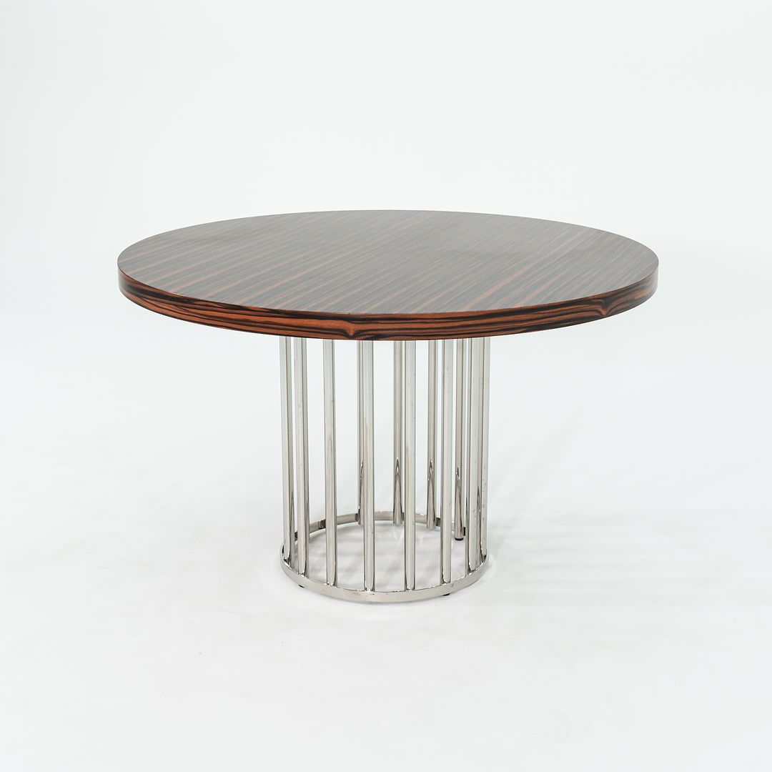 2000s Custom Round Dining Table with Macassar Ebony Wood Top and Polished Steel Base, 48 inches