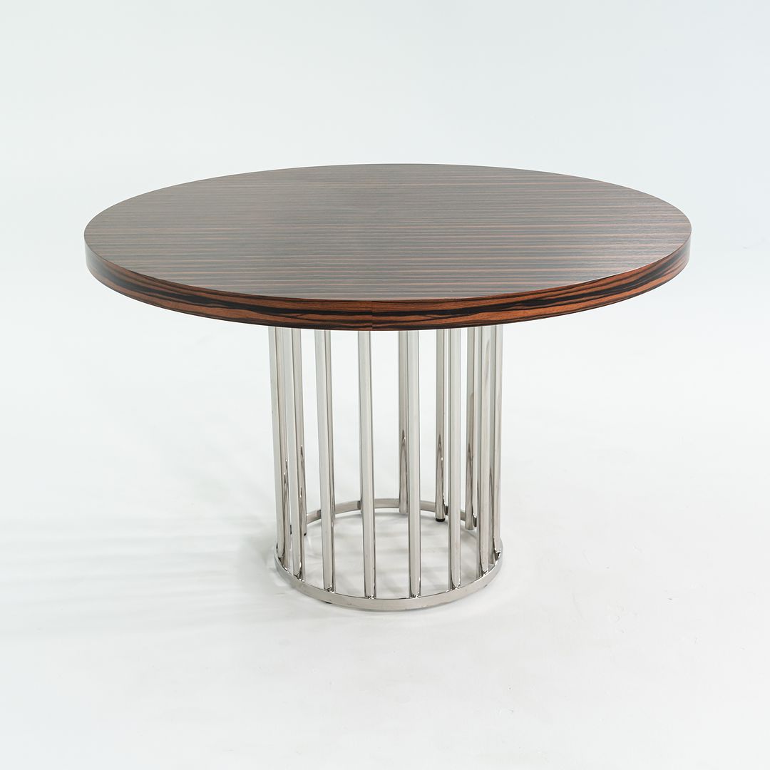 2000s Custom Round Dining Table with Macassar Ebony Wood Top and Polished Steel Base, 48 inches