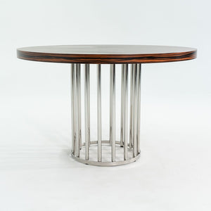 2000s Custom Round Dining Table with Macassar Ebony Wood Top and Polished Steel Base, 48 inches