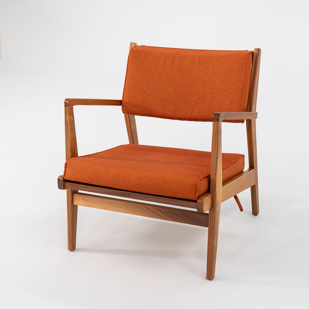 C. 2020 Jens Risom Lounge Chair and Ottoman for DWR in Orange Maharam Fabric and Walnut