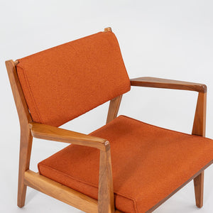 C. 2020 Jens Risom Lounge Chair and Ottoman for DWR in Orange Maharam Fabric and Walnut