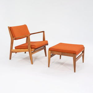 C. 2020 Jens Risom Lounge Chair and Ottoman for DWR in Orange Maharam Fabric and Walnut