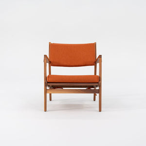 C. 2020 Jens Risom Lounge Chair and Ottoman for DWR in Orange Maharam Fabric and Walnut