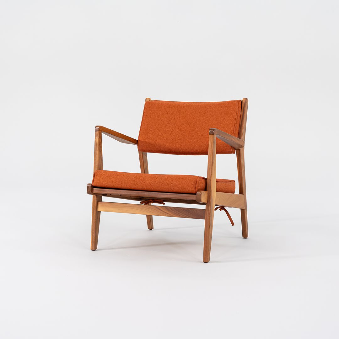 C. 2020 Jens Risom Lounge Chair and Ottoman for DWR in Orange Maharam Fabric and Walnut